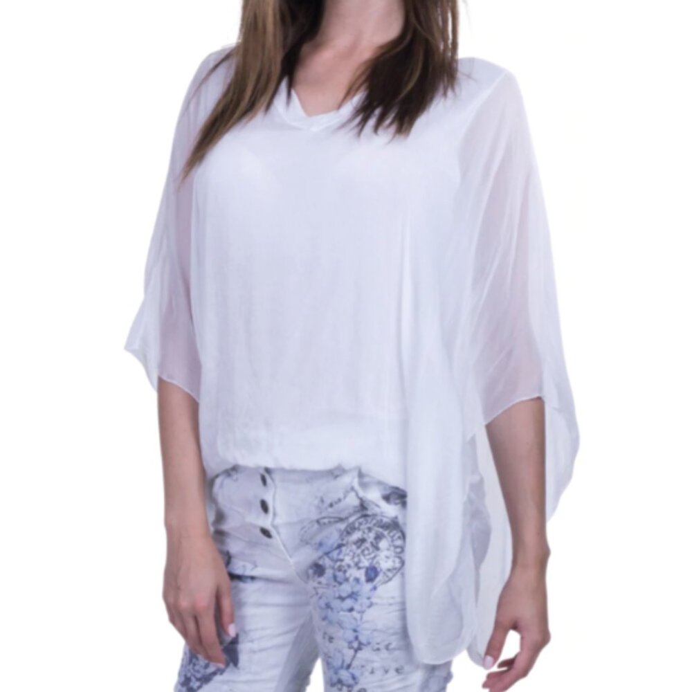 Italian Silk V-Neck Balloon Hem Top